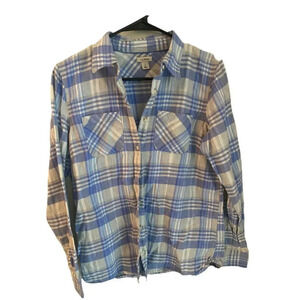 L. L Bean Women S Plaid Button Up Flannel Long Sleeve Collared Pocket Bl…